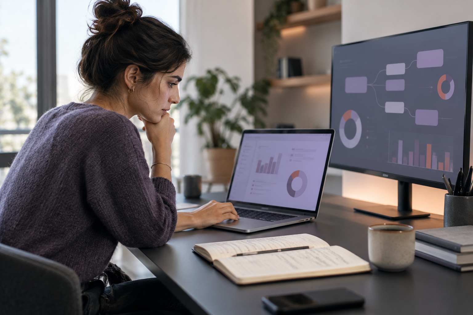 Escena ilustrativa de trabajo con conexiones y fuentes de datos